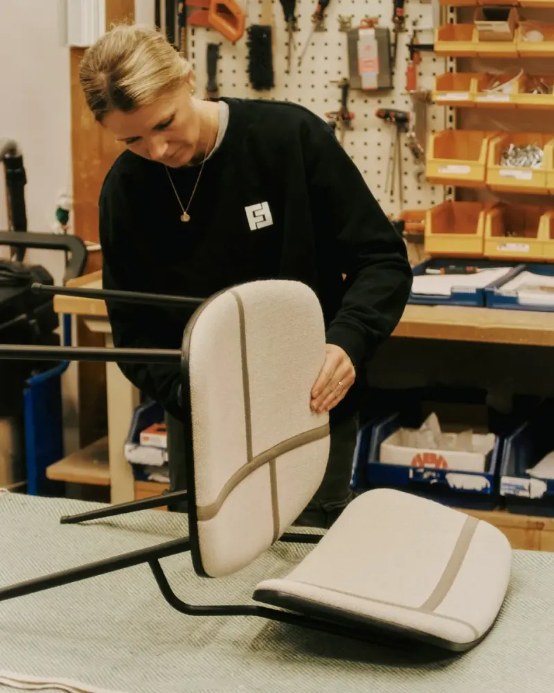 Ribbon textile reduces chair carbon footprint by up to fifty percent